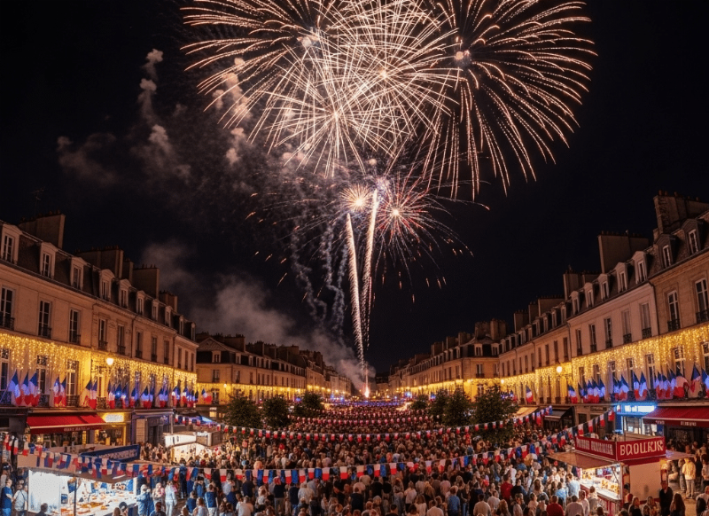 Feux d'artifice éclatants lors de la fête nationale en France, symboles de joie et d'unité